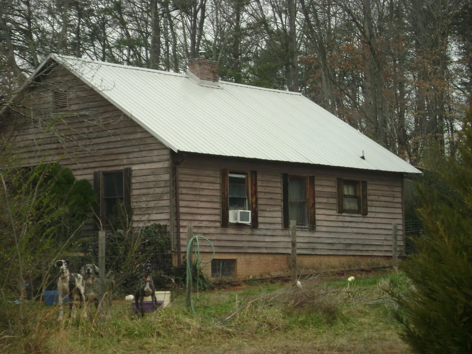White metal roof on an old wood sided farmhouse, from a Metal Roof Installation job in Alberta